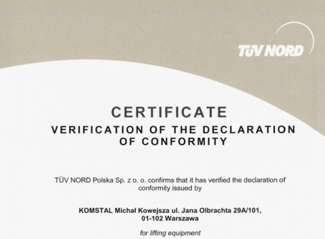 Certyfikat zgodności deklaracji - TUV NORD photo